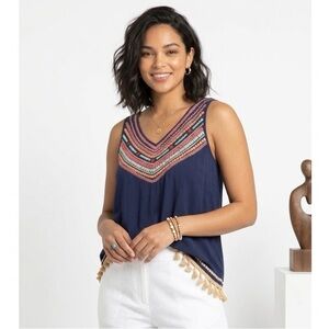 THML - Navy Embroidered Top with Tassels - Size Medium - EUC